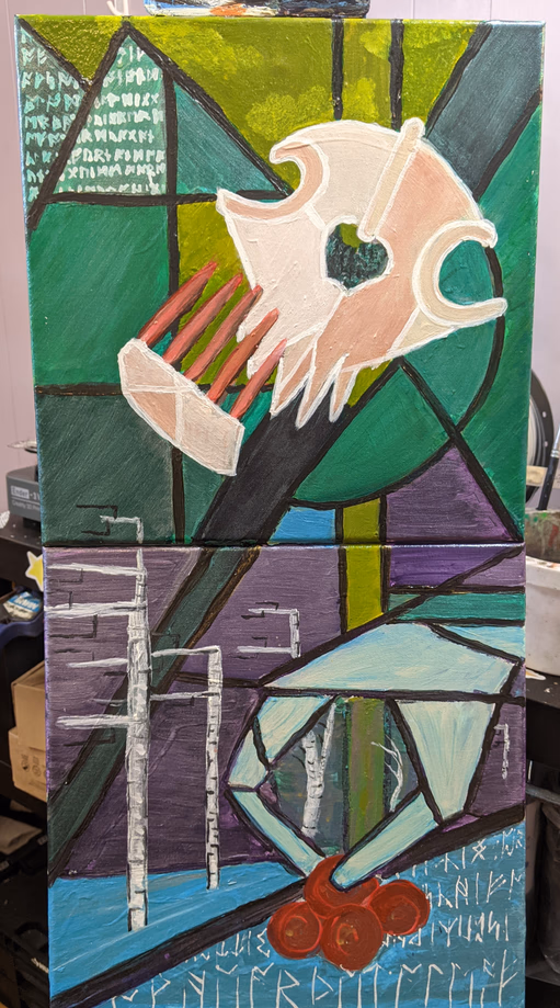 skull and hand