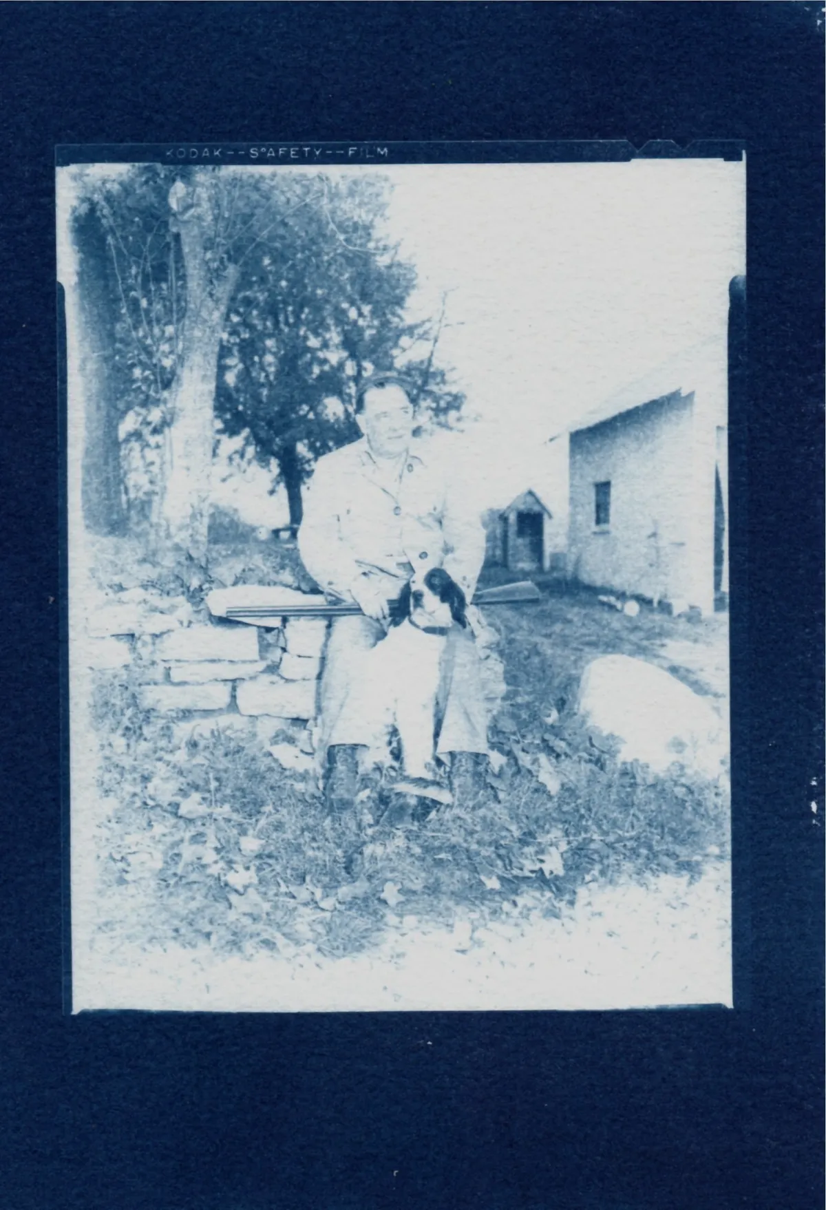 C1950 Hunter posing outdoors W Rifle & Hound Dog