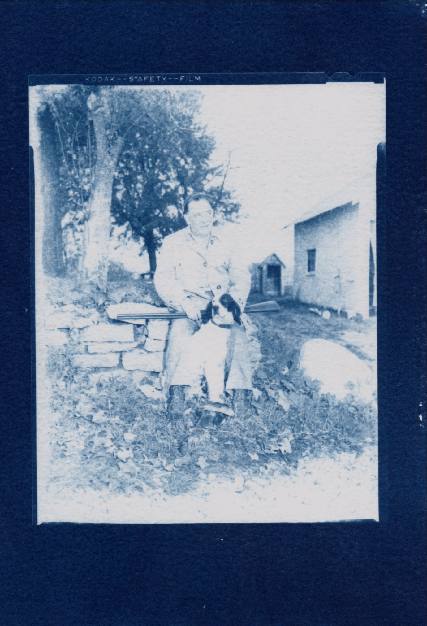 C1950 Hunter posing outdoors W Rifle & Hound Dog